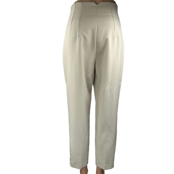 Zara Beige Pleated High Waisted Khaki Chino Straight Trouser Dress Pants Size S - Picture 3 of 5